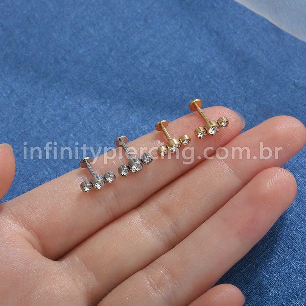 Piercing Labret Aço Cirúrgico Indiano Zircônia