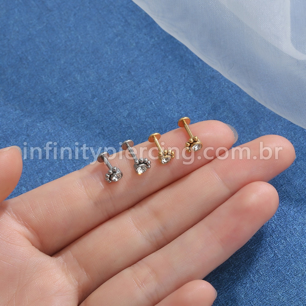 Piercing Labret Aço Cirúrgico Indiano Zircônia Cravada