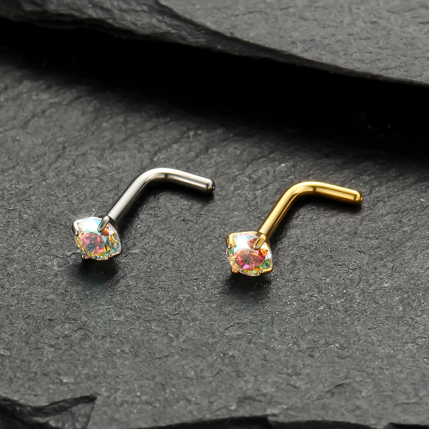 Piercing Nostril Curvo Titânio Zircônia Redonda 10153