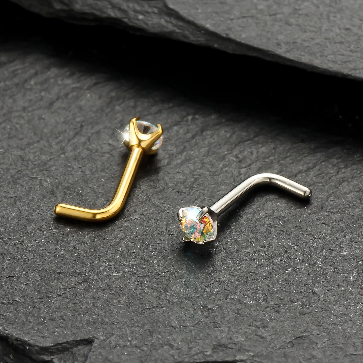 Piercing Nostril Curvo Titânio Zircônia Redonda 10153