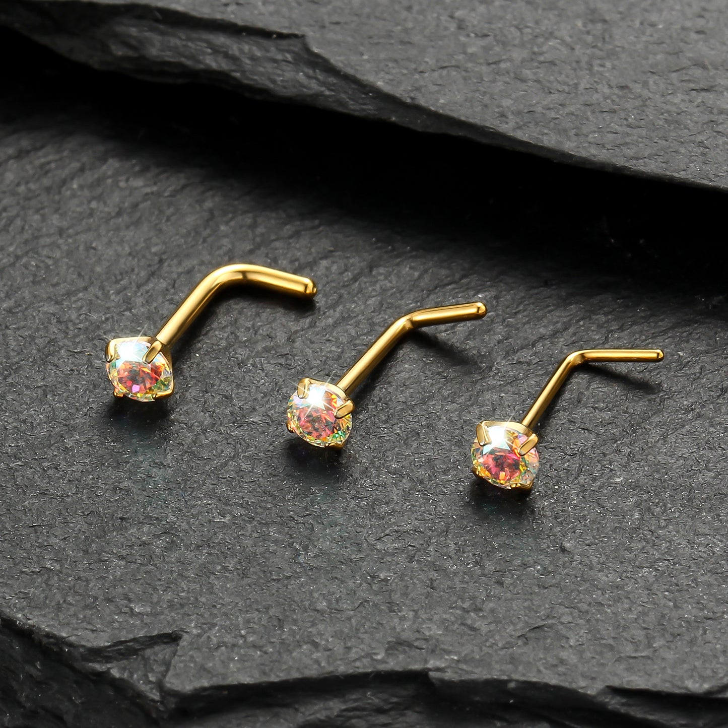 Piercing Nostril Curvo Titânio Zircônia Redonda 10153