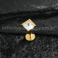 Piercing Labret Titânio Zircônia Losango Cravejada