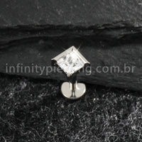Piercing Labret Titânio Zircônia Losango Cravejada