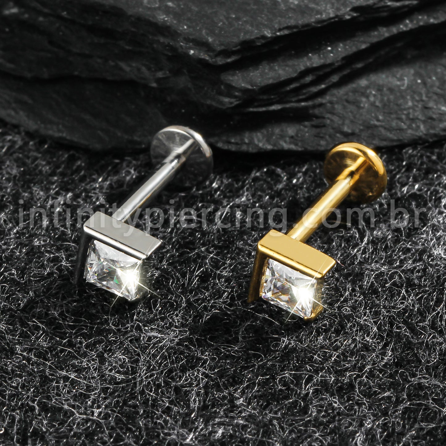 Piercing Labret Titânio Zircônia Losango Cravejada
