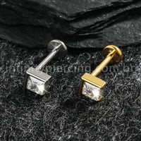 Piercing Labret Titânio Zircônia Losango Cravejada