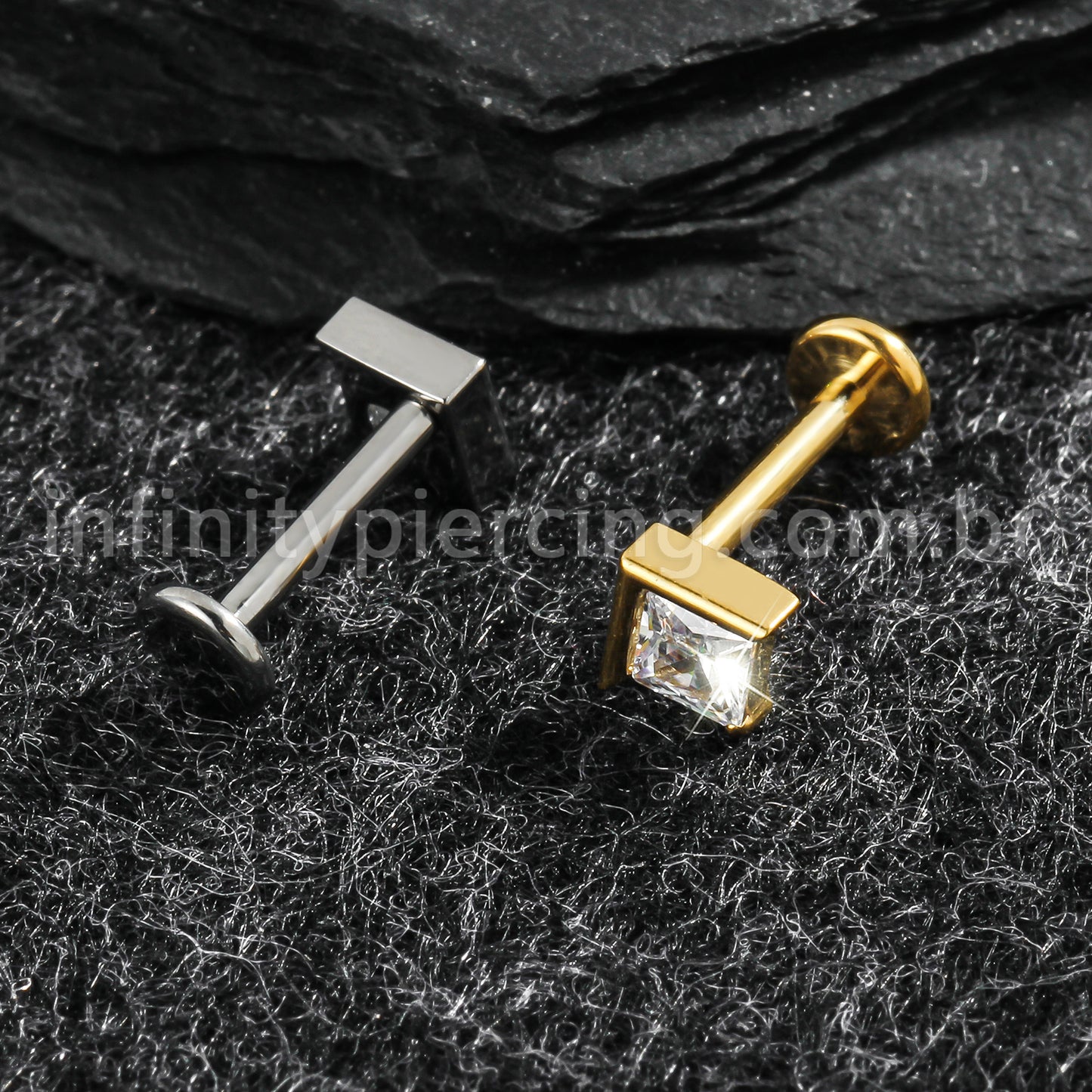 Piercing Labret Titânio Zircônia Losango Cravejada