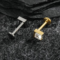 Piercing Labret Titânio Zircônia Losango Cravejada