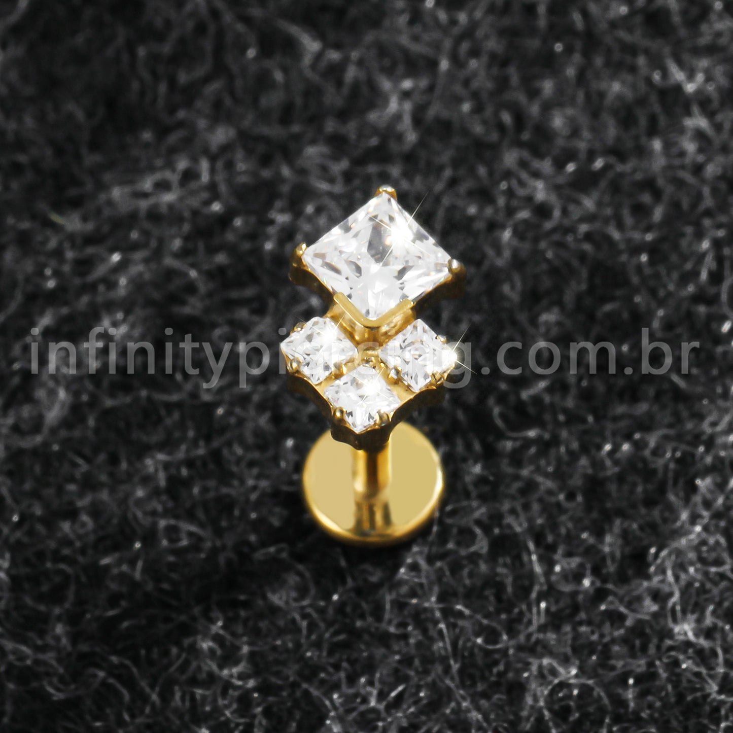 Piercing Labret Titânio Losango Zircônia Cravejada