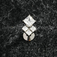 Piercing Labret Titânio Losango Zircônia Cravejada