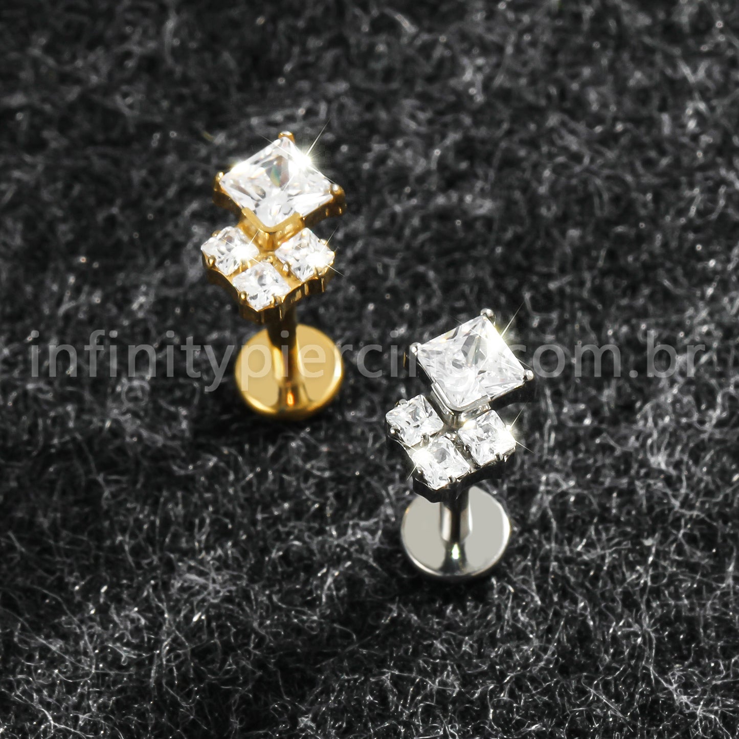 Piercing Labret Titânio Losango Zircônia Cravejada
