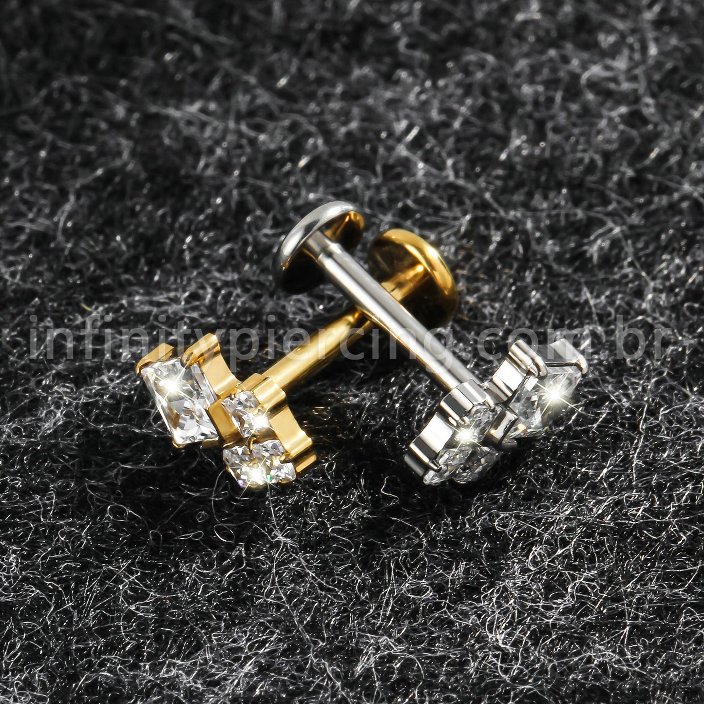 Piercing Labret Titânio Losango Zircônia Cravejada