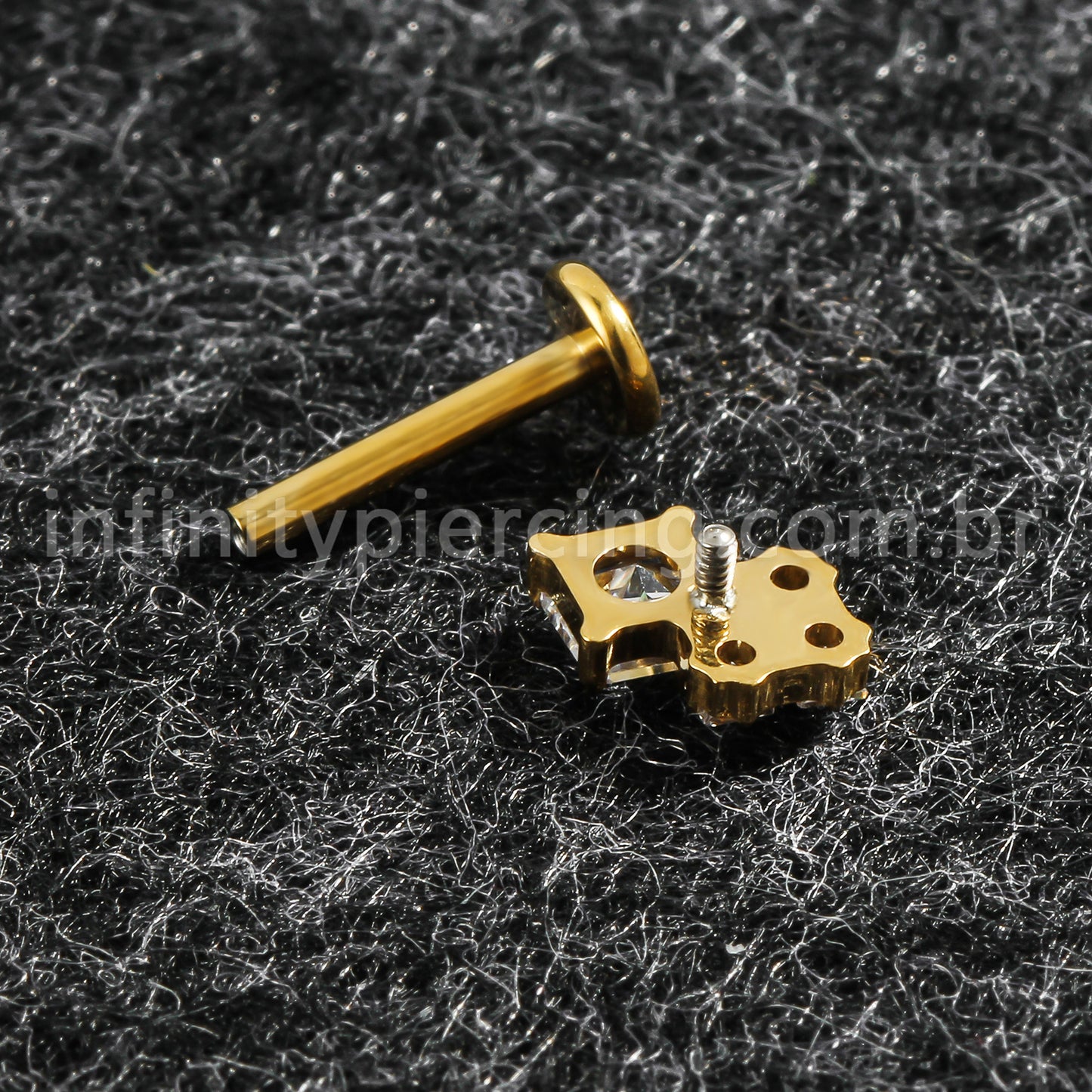 Piercing Labret Titânio Losango Zircônia Cravejada