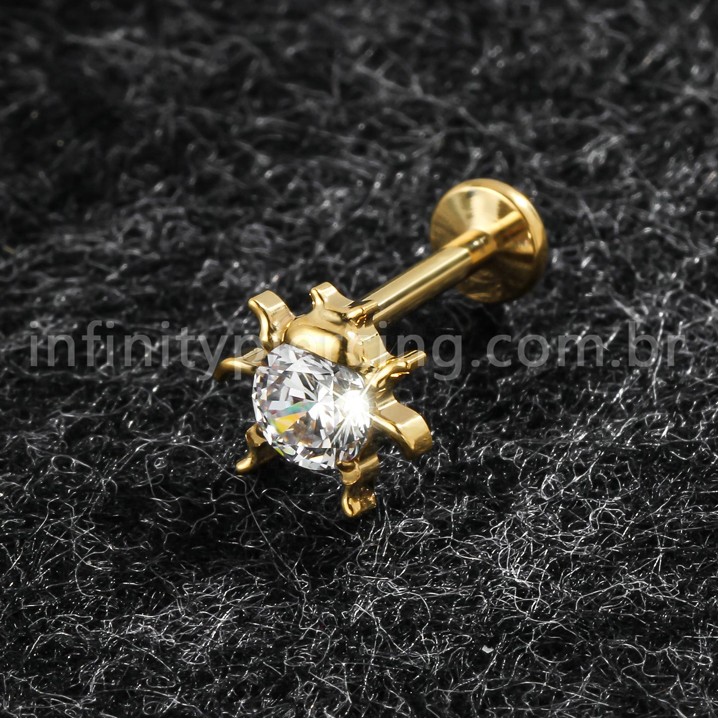 Piercing Labret Titânio Joaninha Zircônia Cravejada