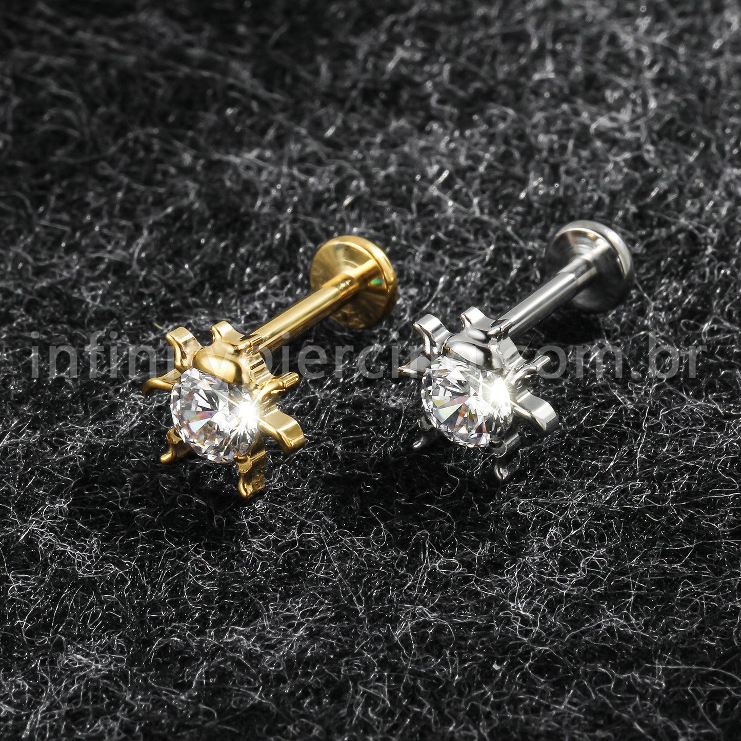 Piercing Labret Titânio Joaninha Zircônia Cravejada