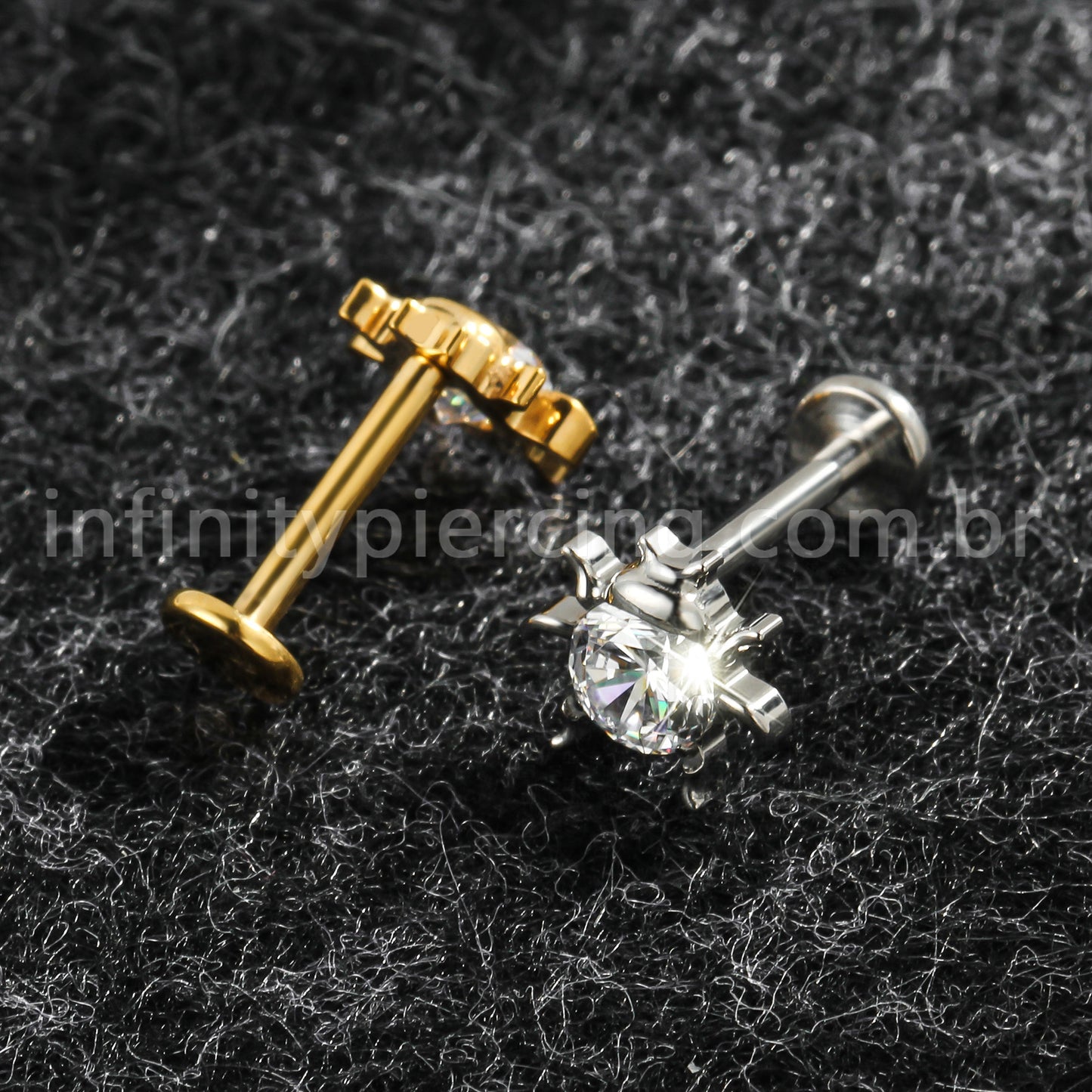 Piercing Labret Titânio Joaninha Zircônia Cravejada