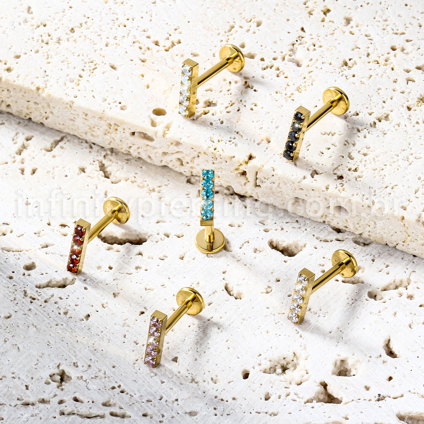 Piercing Labret Titânio Rosca Interna Barra Zircônia Grande