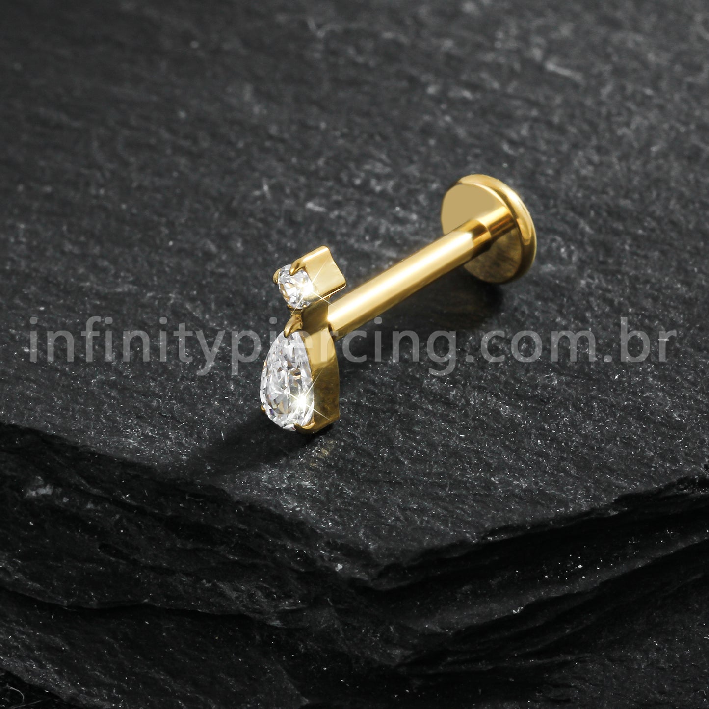 Piercing Labret Titânio Zircônia Cravejada Gota