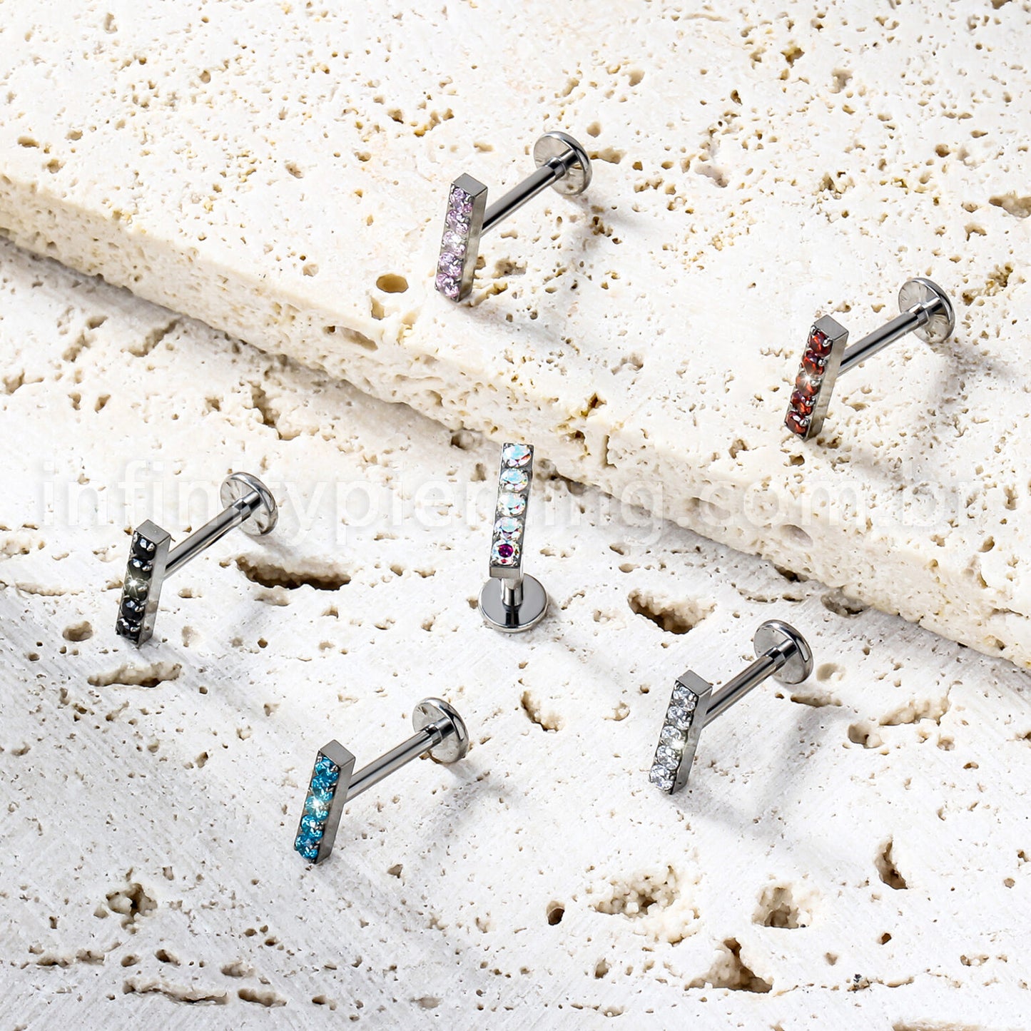 Piercing Labret Titânio Rosca Interna Barra Zircônia Grande