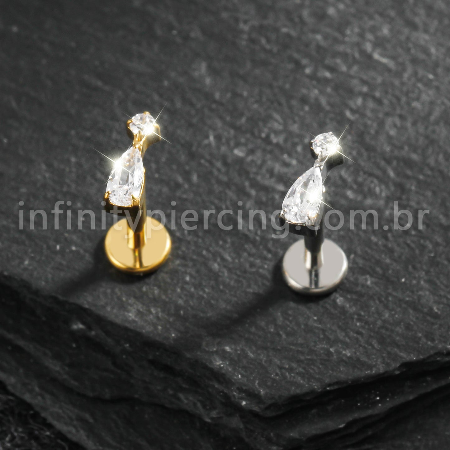 Piercing Labret Titânio Zircônia Cravejada Gota
