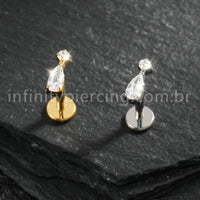 Piercing Labret Titânio Zircônia Cravejada Gota