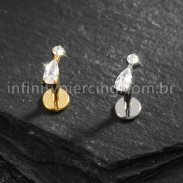 Piercing Labret Titânio Zircônia Cravejada Gota