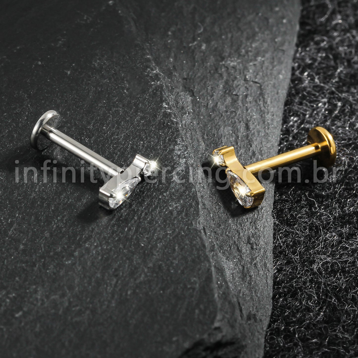 Piercing Labret Titânio Zircônia Cravejada Gota