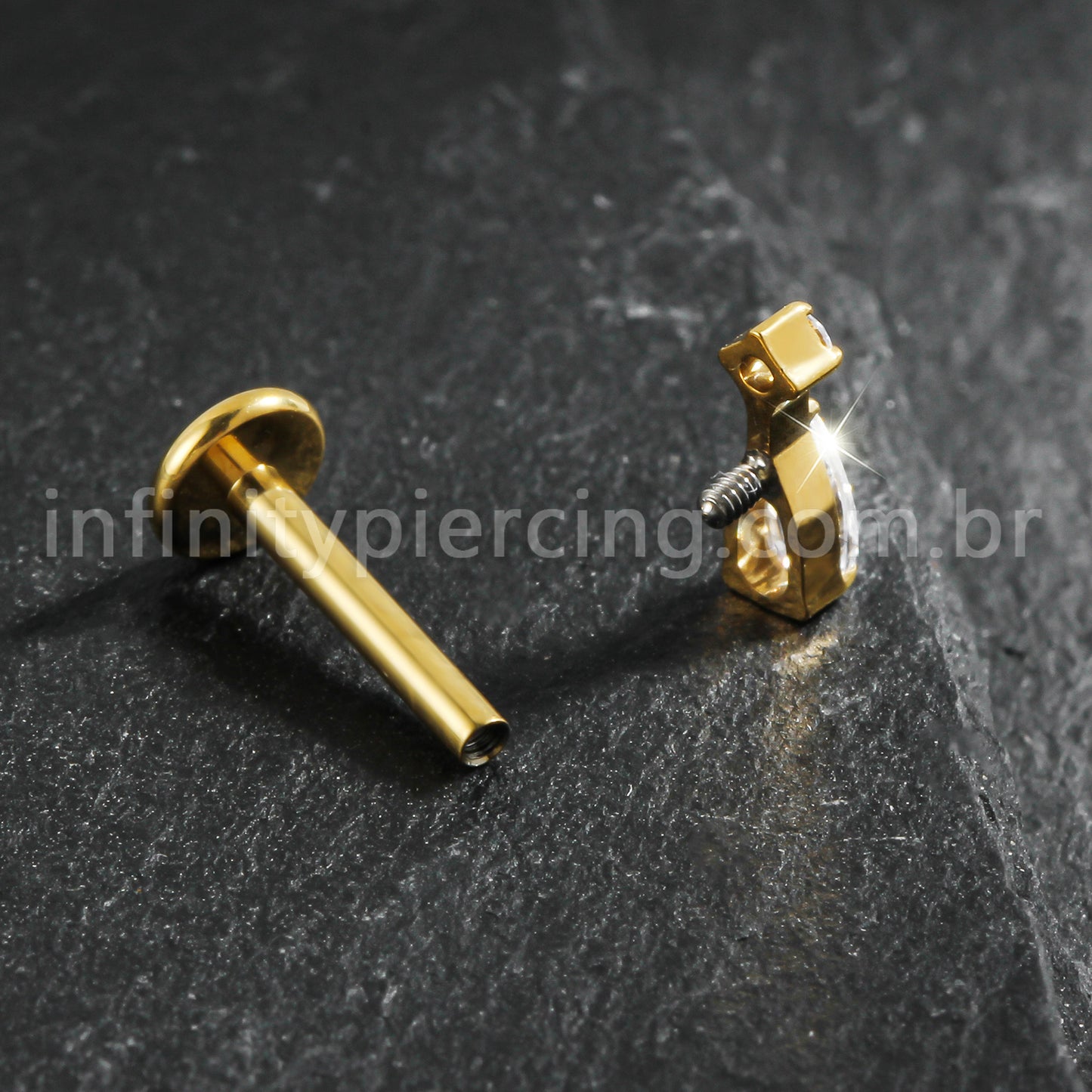 Piercing Labret Titânio Zircônia Cravejada Gota