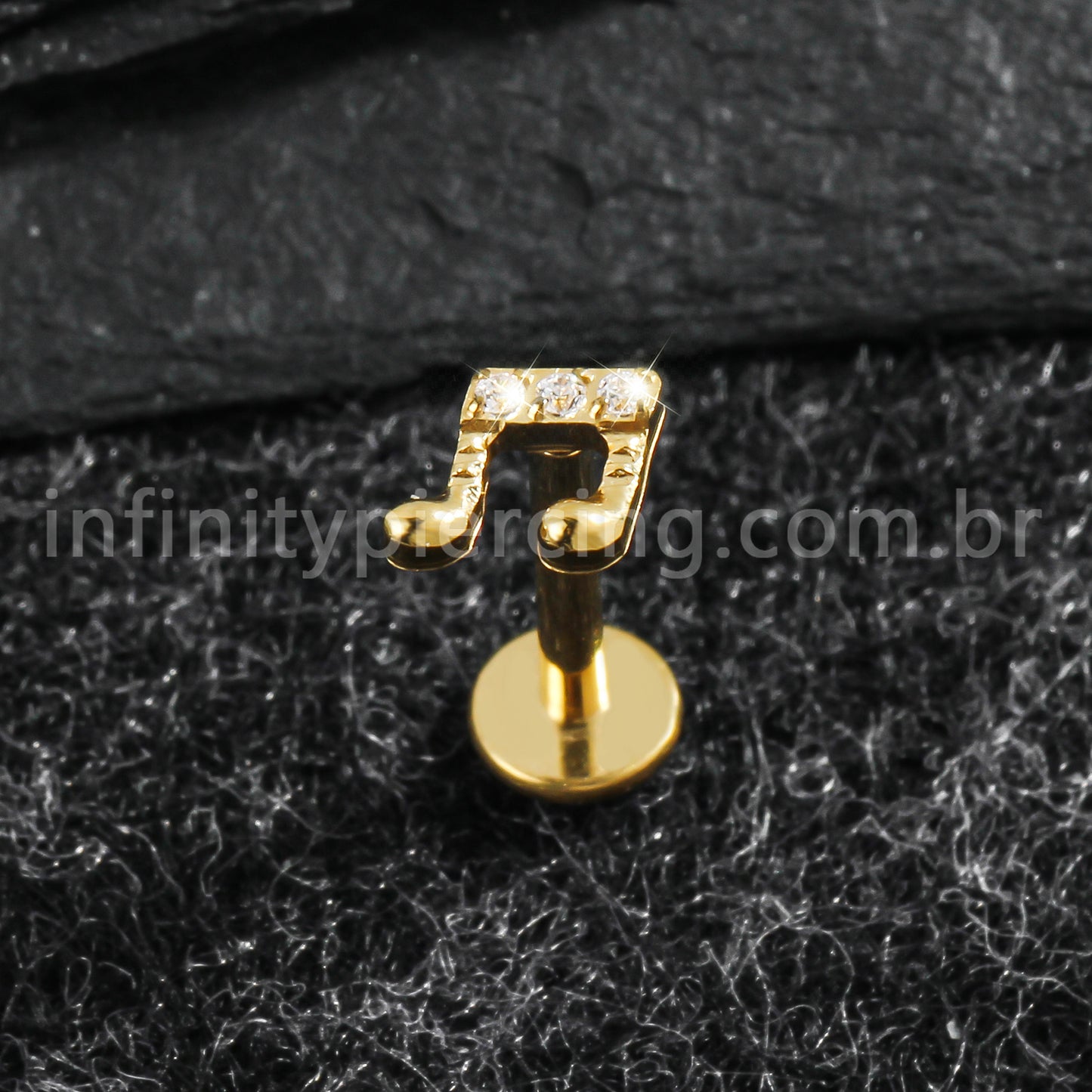 Piercing Labret Titânio Nota Musical Zircônia Cravejada