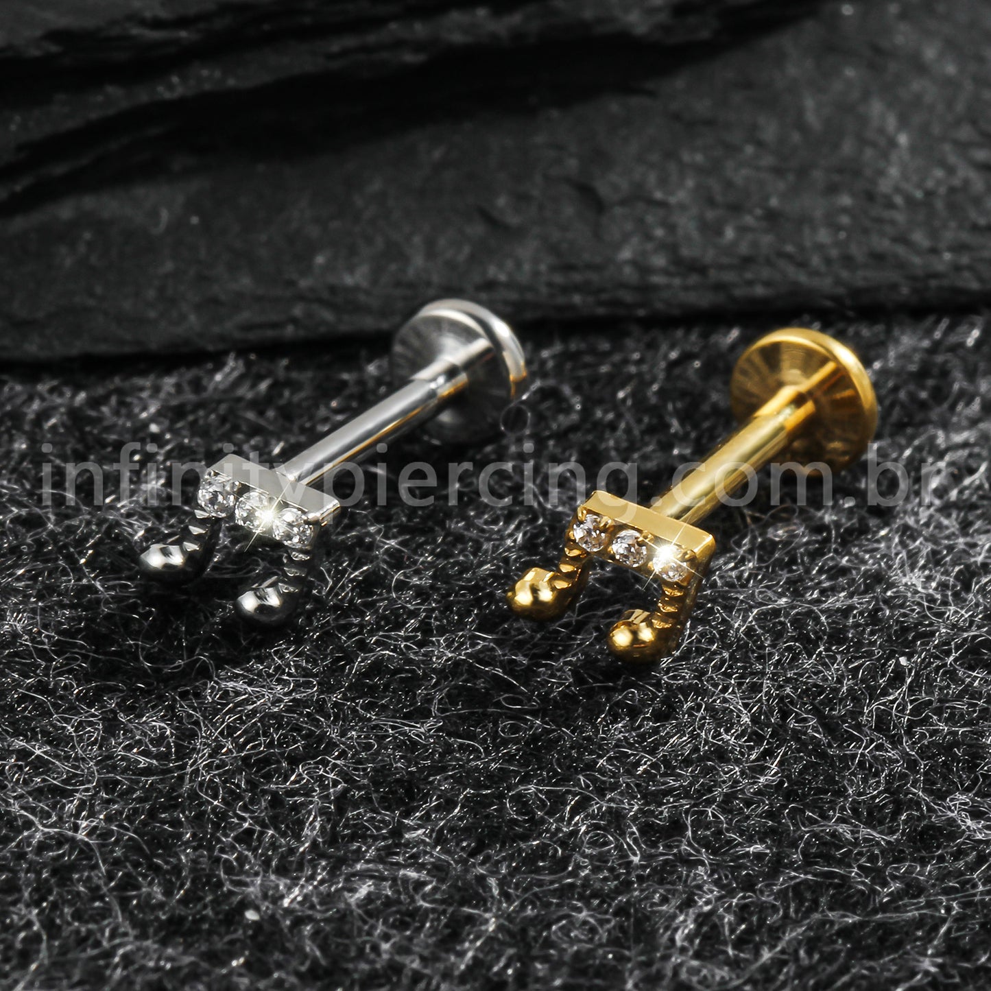 Piercing Labret Titânio Nota Musical Zircônia Cravejada