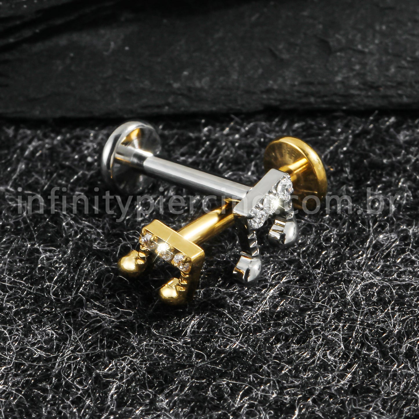 Piercing Labret Titânio Nota Musical Zircônia Cravejada