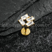 Piercing Labret Titânio Zircônia Retangular Cravejada