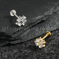 Piercing Labret Titânio Zircônia Retangular Cravejada
