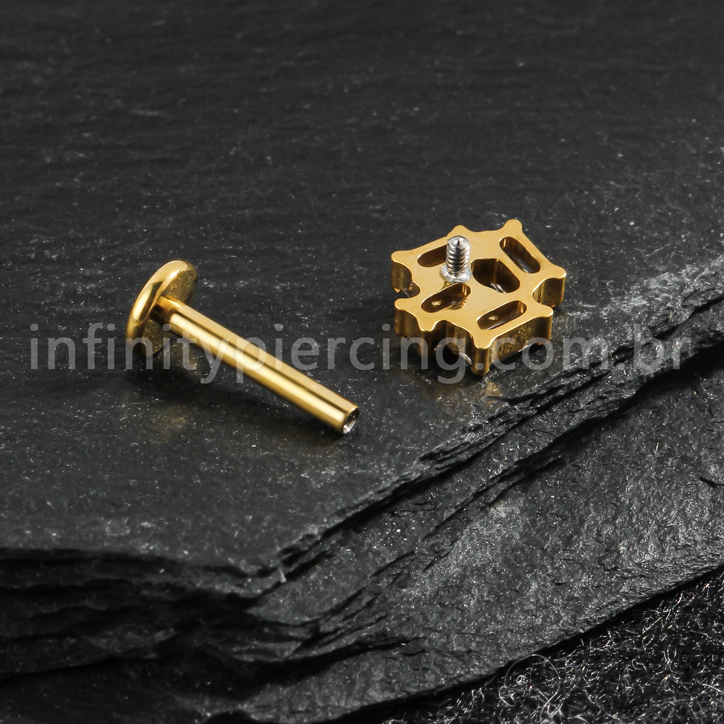 Piercing Labret Titânio Zircônia Retangular Cravejada
