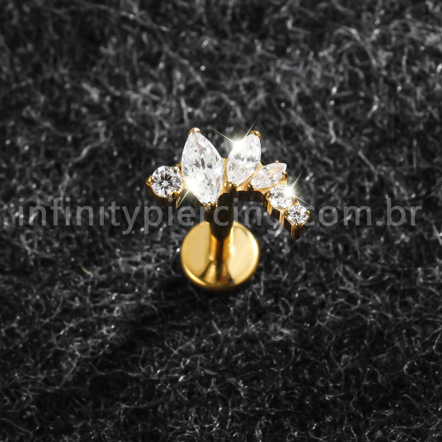 Piercing Labret Titânio Curvo Zircônia Cravejada