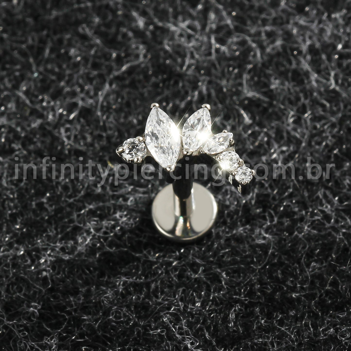 Piercing Labret Titânio Curvo Zircônia Cravejada