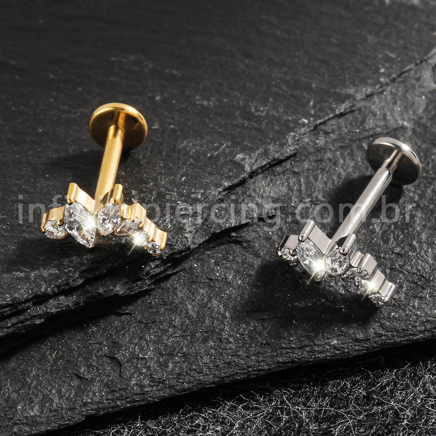Piercing Labret Titânio Curvo Zircônia Cravejada