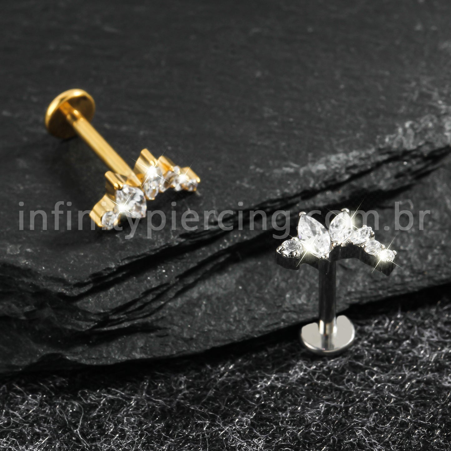 Piercing Labret Titânio Curvo Zircônia Cravejada
