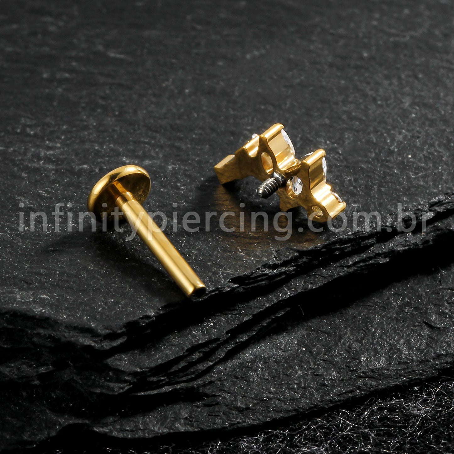 Piercing Labret Titânio Curvo Zircônia Cravejada