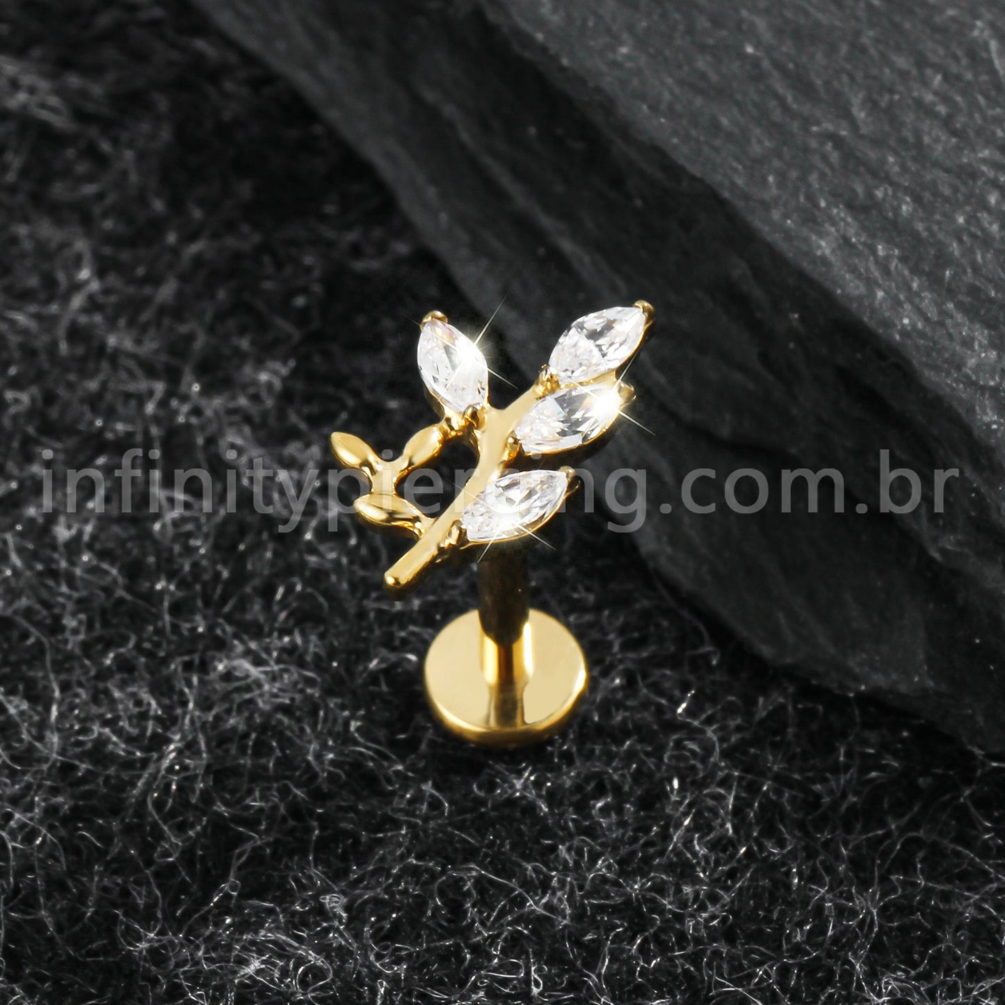 Piercing Labret Titânio Galho Zircônia Cravejada
