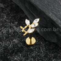 Piercing Labret Titânio Galho Zircônia Cravejada