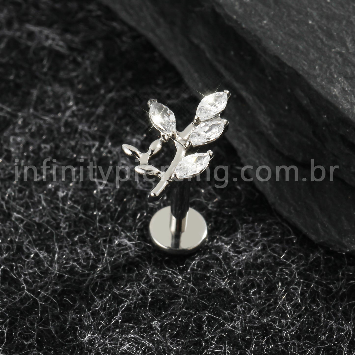 Piercing Labret Titânio Galho Zircônia Cravejada