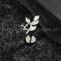 Piercing Labret Titânio Galho Zircônia Cravejada