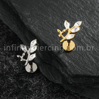 Piercing Labret Titânio Galho Zircônia Cravejada