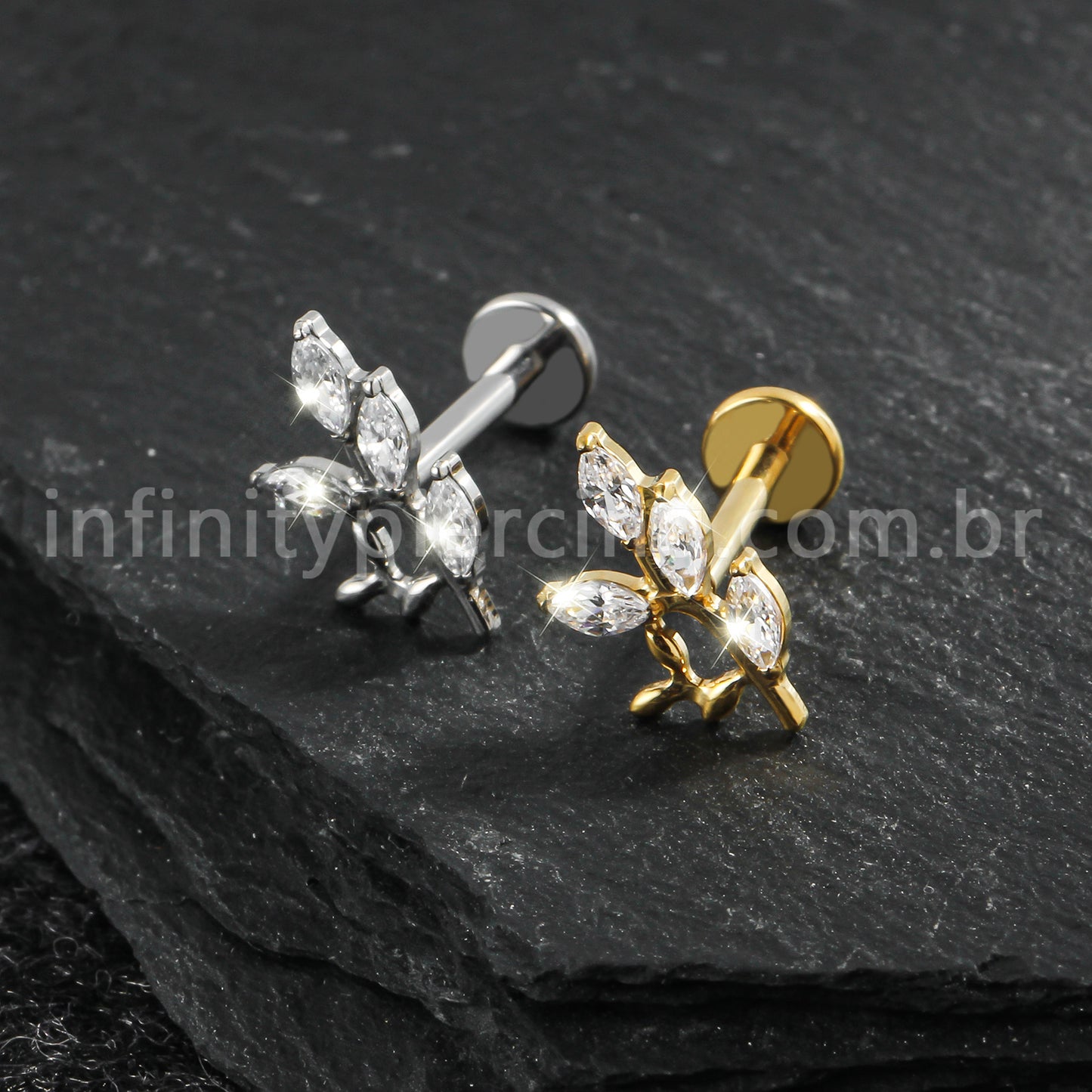 Piercing Labret Titânio Galho Zircônia Cravejada