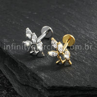 Piercing Labret Titânio Galho Zircônia Cravejada