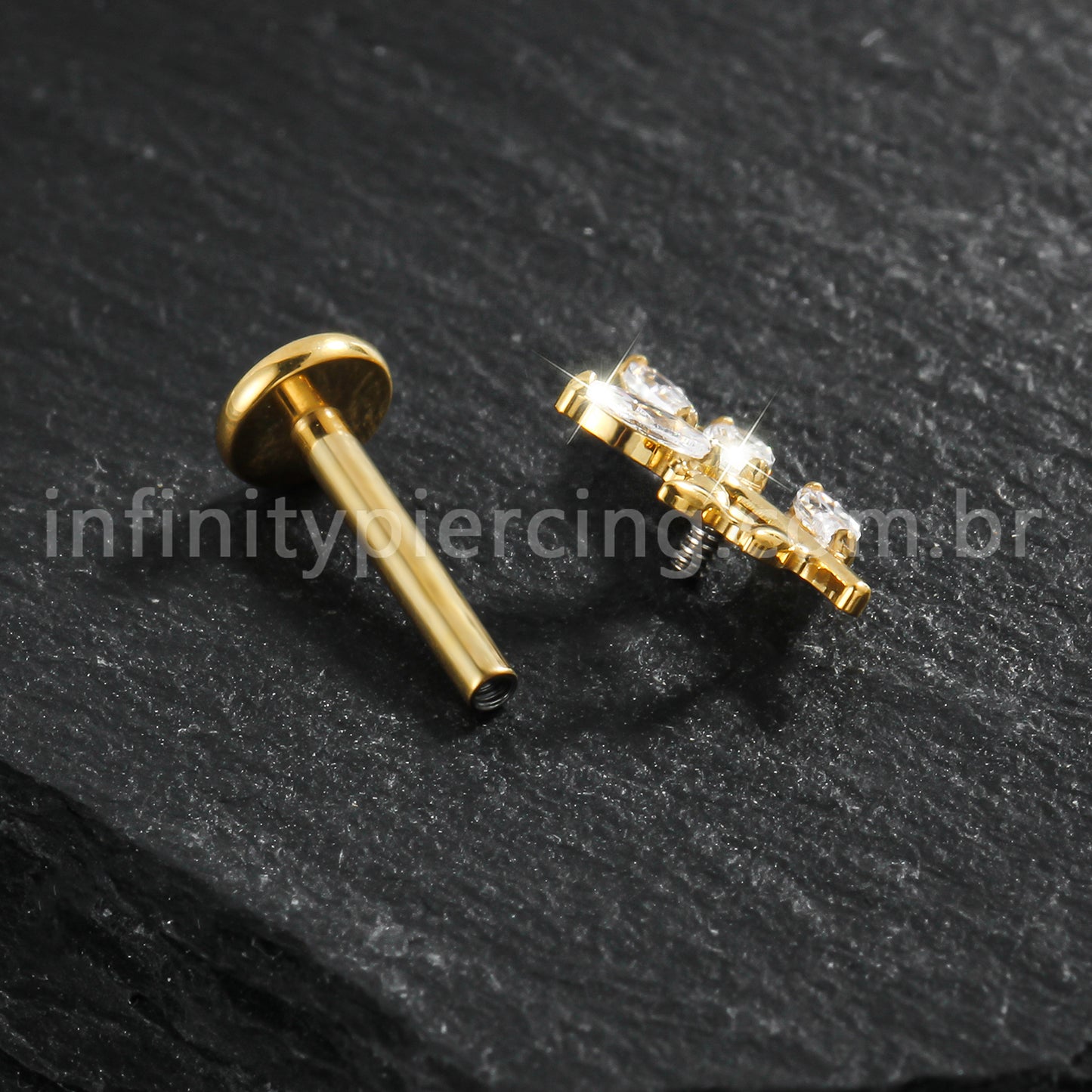 Piercing Labret Titânio Galho Zircônia Cravejada