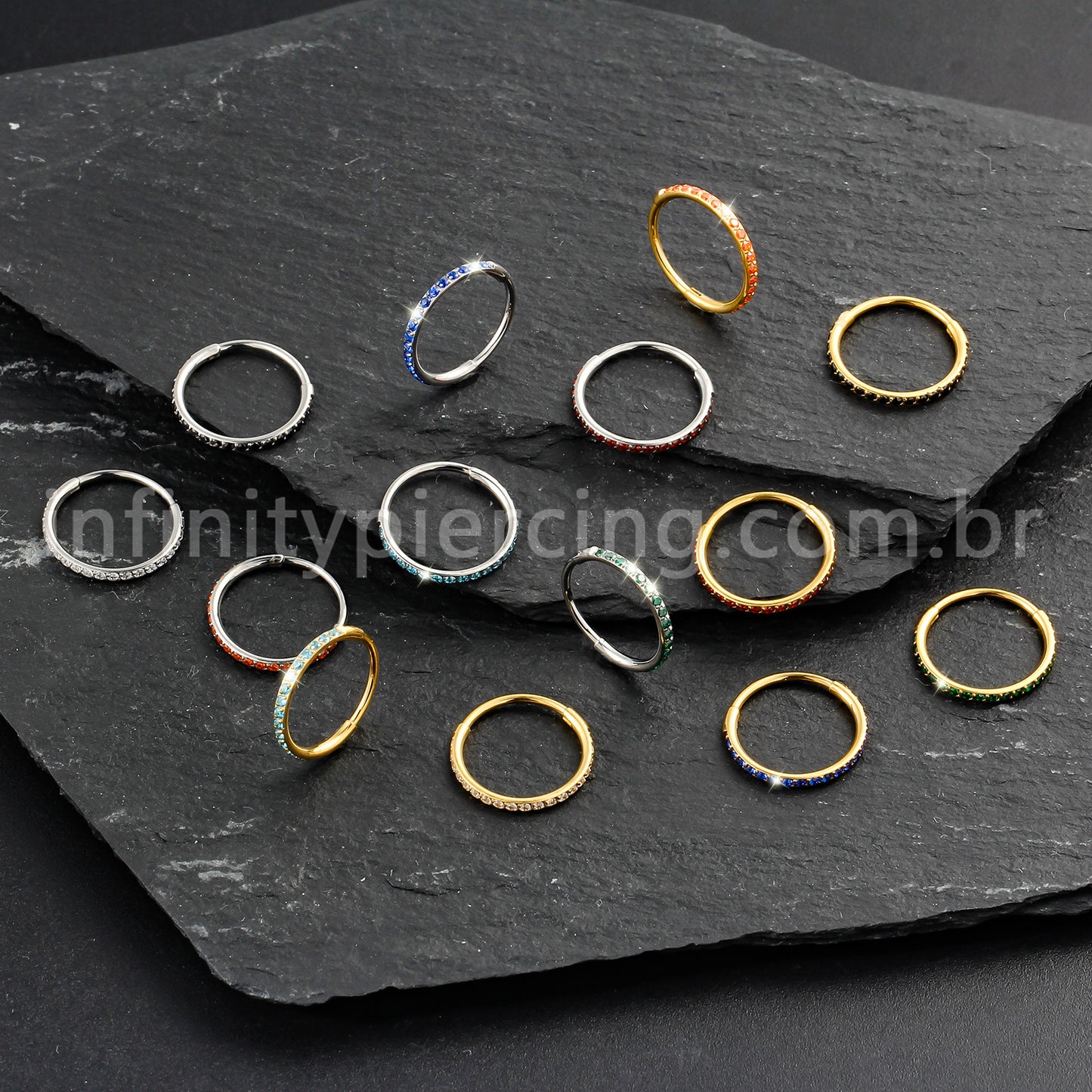 Piercing Argola Segmentada Titânio 1 Fileira Zircônia Cravejada