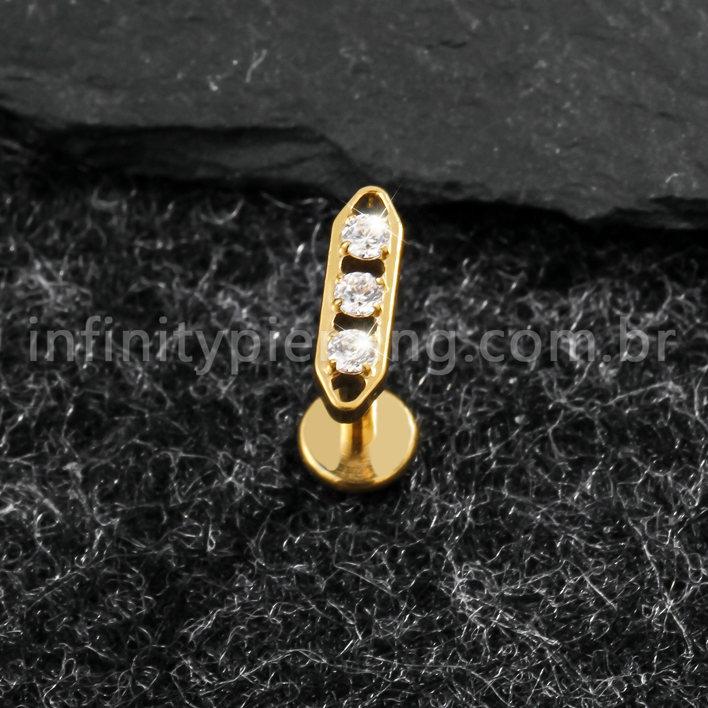 Piercing Labret Titânio Barra 3 Zircônia Cravejada