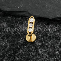 Piercing Labret Titânio Barra 3 Zircônia Cravejada