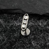 Piercing Labret Titânio Barra 3 Zircônia Cravejada